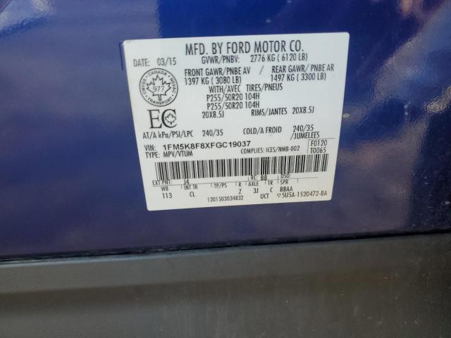 1FM5K8F8XFGC19037 - 2015 FORD EXPLORER LIMITED BLUE photo 13