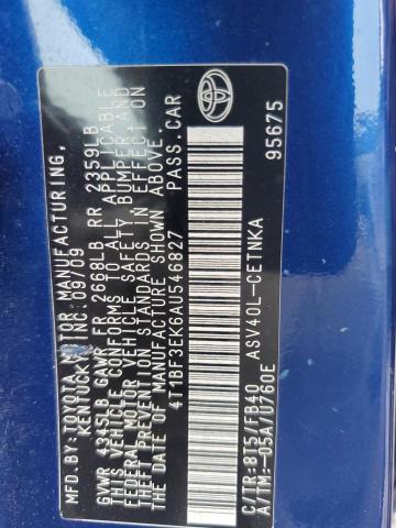 4T1BF3EK6AU546827 - 2010 TOYOTA CAMRY BASE Mavi fotoğraf 12