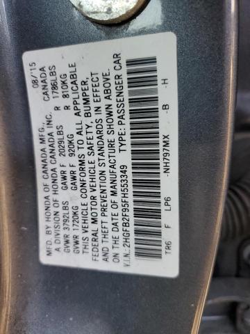 2HGFB2F95FH553349 - 2015 HONDA CIVIC EXL GRAY photo 12