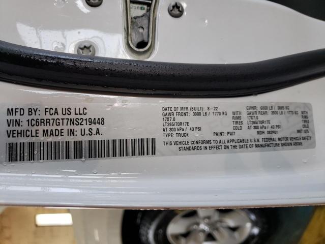 1C6RR7GT7NS219448 - 2022 RAM 1500 CLASS SLT Ақ фото 13