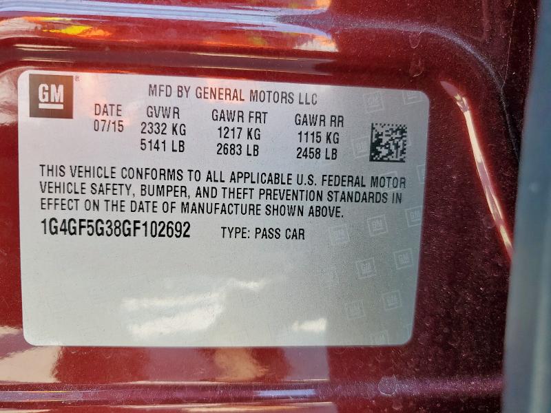 1G4GF5G38GF102692 - 2016 BUICK LACROSSE PREMIUM BURGUNDY photo 13