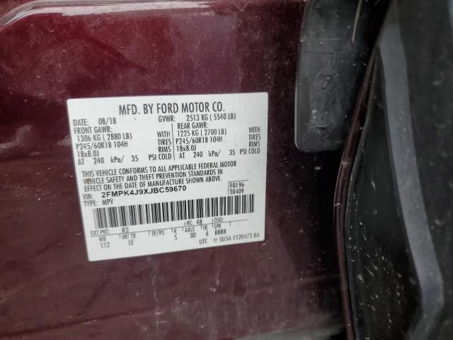 2FMPK4J9XJBC59670 - 2018 FORD EDGE SEL BURGUNDY photo 24