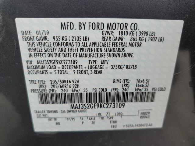 MAJ3S2GE9KC273109 - 2019 FORD ECOSPORT SE CHARCOAL photo 13