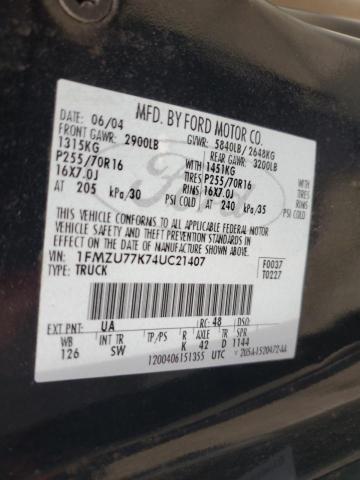 1FMZU77K74UC21407 - 2004 FORD EXPLORER S BLACK photo 12