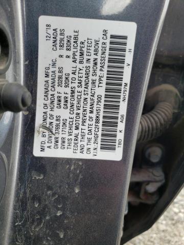 2HGFC2F88KH517900 - 2019 HONDA CIVIC SPORT 灰色 照片 12