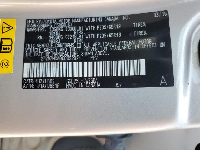 2T2BZMCA8GC022821 - 2016 LEXUS RX 350 BASE BEIGE photo 13