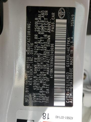 4T1BK1EB9GU240696 - 2016 TOYOTA AVALON XLE WHITE photo 14