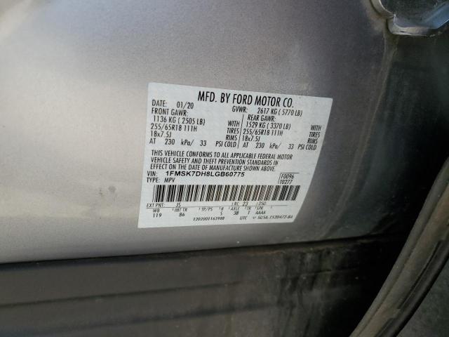 1FMSK7DH8LGB60775 - 2020 FORD EXPLORER XLT SILVER photo 13