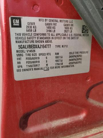5GALVBEDXAJ164777 - 2010 BUICK ENCLAVE CXL BURGUNDY photo 14