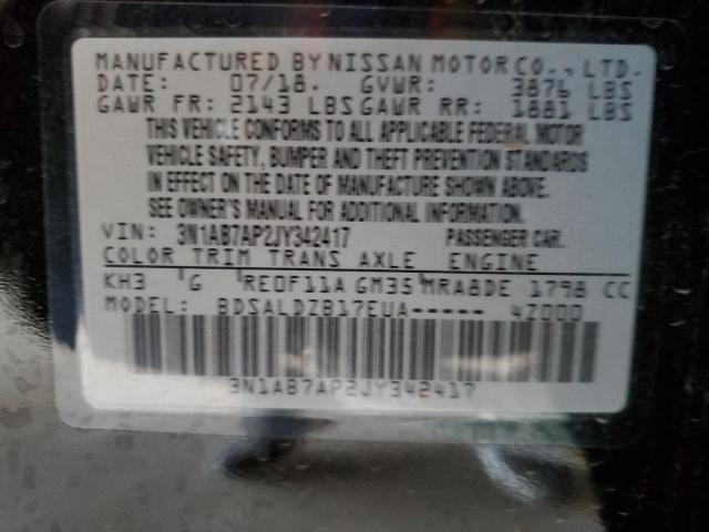 3N1AB7AP2JY342417 - 2018 NISSAN SENTRA S BLACK photo 12