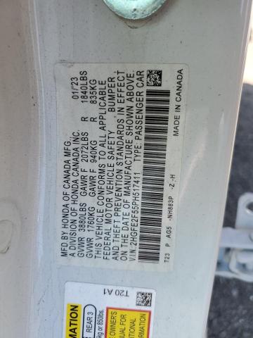 2HGFE2F55PH517411 - 2023 HONDA CIVIC SPORT WHITE photo 13
