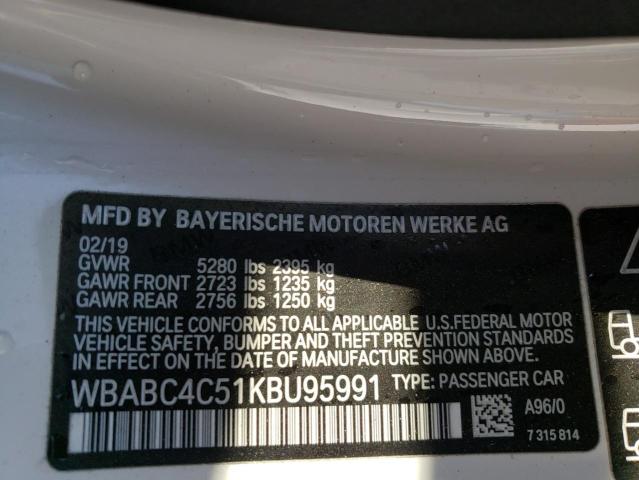 WBABC4C51KBU95991 - 2019 BMW M850XI WHITE photo 13