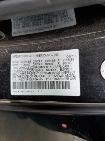 1HGCV1F46KA094575 - 2019 HONDA ACCORD EX BLACK photo 12
