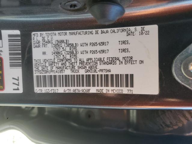 3TMDZ5BN1PM141857 - 2023 TOYOTA TACOMA DOUBLE CAB GRAY photo 12