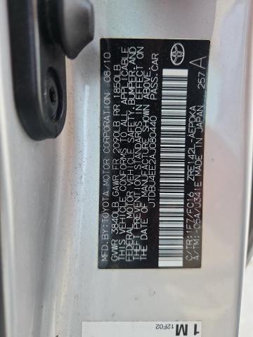JTDBU4EE2AJ080440 - 2010 TOYOTA COROLLA BASE Gümüş fotoğraf 12
