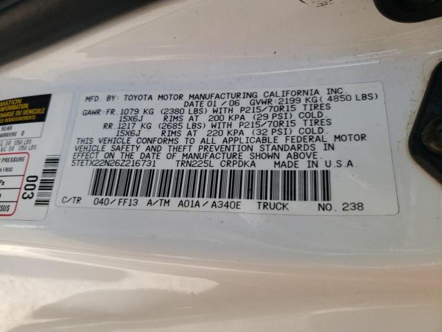 5TETX22N26Z216731 - 2006 TOYOTA TACOMA ACCESS CAB თეთრი ფოტო 13