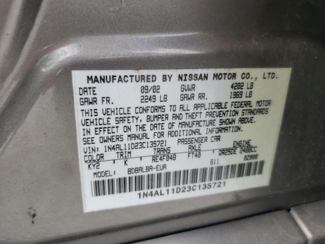 1N4AL11D23C135721 - 2003 NISSAN ALTIMA BASE TAN photo 12