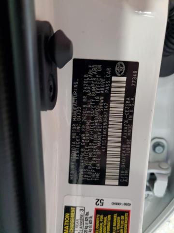 4T1S11AK0NU687147 - 2022 TOYOTA CAMRY SE NIGHT SHADE WHITE photo 12