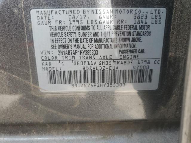 3N1AB7AP1HY385303 - 2017 NISSAN SENTRA S GRAY photo 13