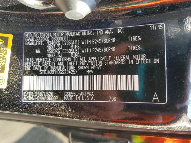 5TDJKRFH0GS234257 - 2016 TOYOTA HIGHLANDER XLE 黑色 照片 14