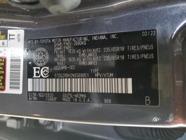 5TDGZRBH2NS569951 - 2022 TOYOTA HIGHLANDER XLE 灰色 照片 14