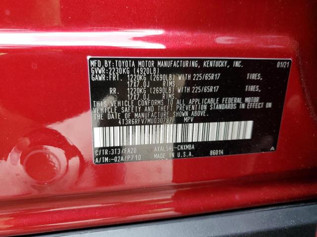 4T3R6RFV7MU030787 - 2021 TOYOTA RAV4 XLE 红色 照片 14