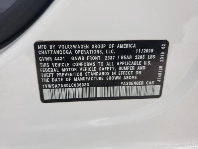 1VWSA7A30LC006033 - 2020 VOLKSWAGEN PASSAT SE თეთრი ფოტო 12