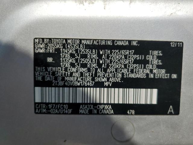 2T3BF4DV0BW176467 - 2011 TOYOTA RAV4 银色 照片 13