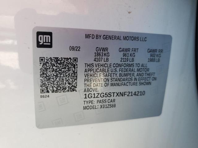 1G1ZG5STXNF214210 - 2022 CHEVROLET MALIBU RS WHITE photo 12