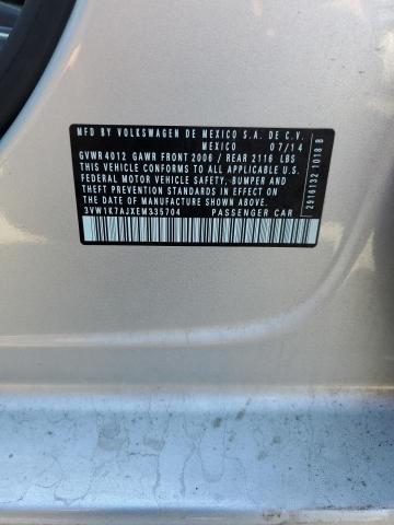 3VW1K7AJXEM335704 - 2014 VOLKSWAGEN JETTA BASE 银色 照片 12