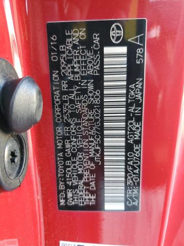 JTKJF5C77GJ021806 - 2016 TOYOTA SCION TC 红色 照片 12