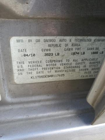 KL1TD5DE9AB117125 - 2010 CHEVROLET AVEO LS Gümüş foto 12