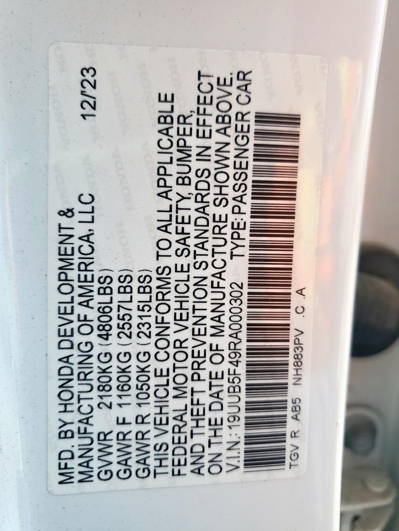 19UUB5F49RA000302 - 2024 ACURA TLX TECHNOLOGY WHITE photo 14