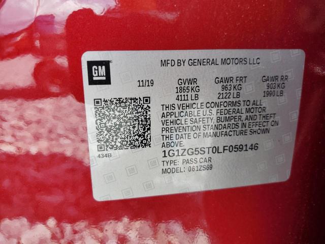 1G1ZG5ST0LF059146 - 2020 CHEVROLET MALIBU RS MAROON photo 12