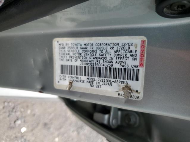 JTDBR32E930046259 - 2003 TOYOTA COROLLA CE 银色 照片 12