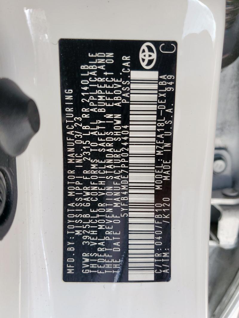 5YFB4MDE7PP024404 - 2023 TOYOTA COROLLA LE 白色 照片 12