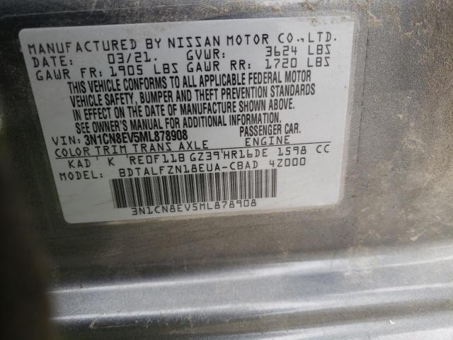 3N1CN8EV5ML878908 - 2021 NISSAN VERSA SV GRAY photo 12