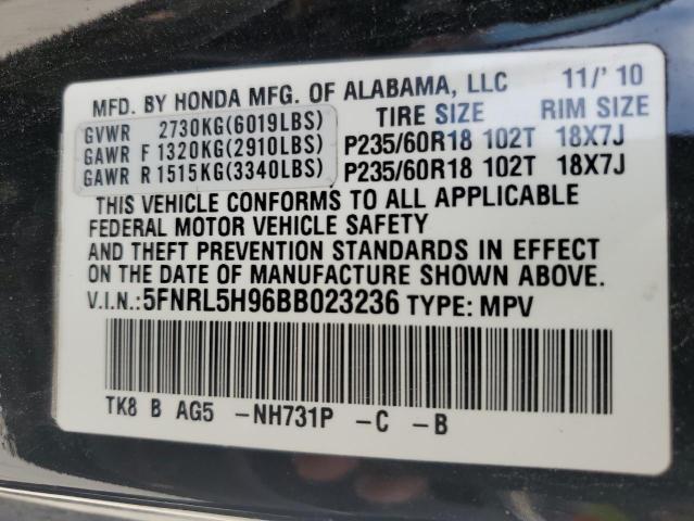 5FNRL5H96BB023236 - 2011 HONDA ODYSSEY TOURING BLACK photo 13