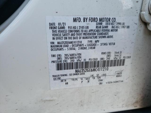 MAJ3S2GE6MC411210 - 2021 FORD ECOSPORT SE WHITE photo 13