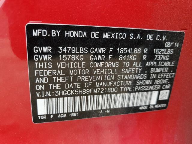 3HGGK5H89FM721800 - 2015 HONDA FIT EX RED photo 12