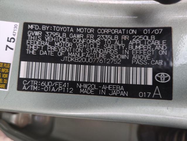 JTDKB20U077612752 - 2007 TOYOTA PRIUS GREEN photo 12
