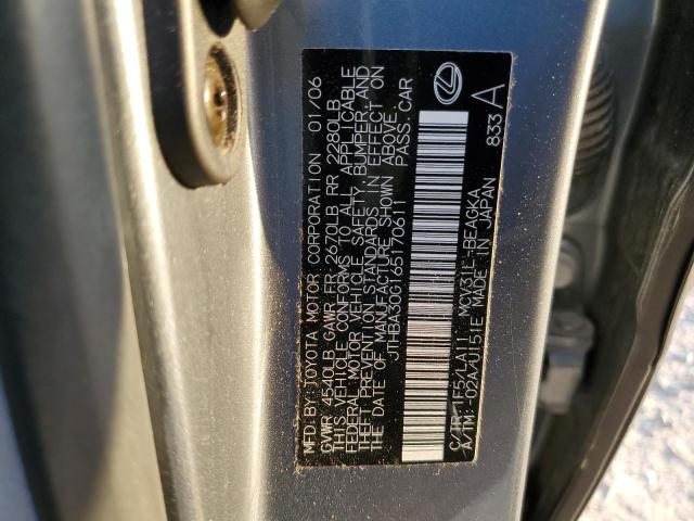 JTHBA30G165170611 - 2006 LEXUS ES 330 BLUE photo 12