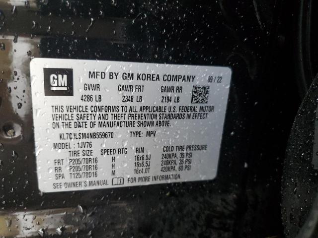 KL7CJLSM4NB559670 - 2022 CHEVROLET TRAX 1LT BLACK photo 13