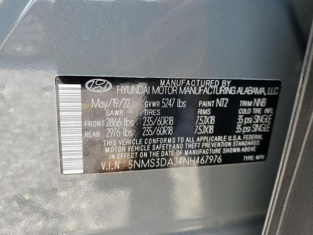 5NMS3DAJ4NH467976 - 2022 HYUNDAI SANTA FE SEL ნაცრისფერი ფოტო 13