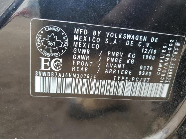 3VWDB7AJ6HM302524 - 2017 VOLKSWAGEN JETTA SE BLACK photo 12