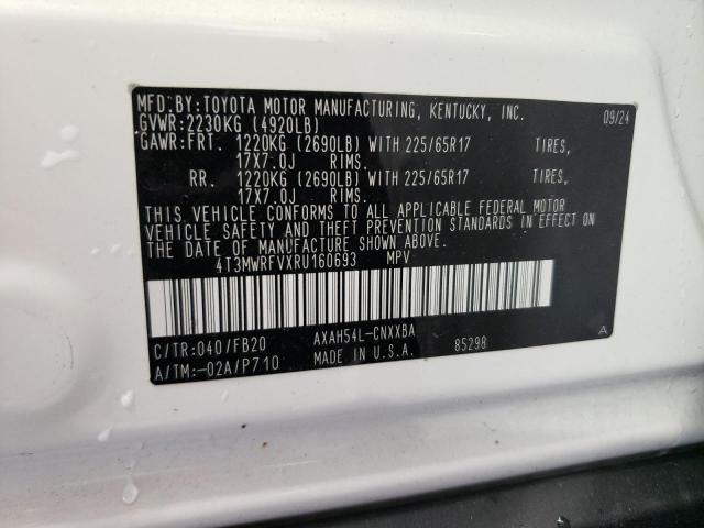 4T3MWRFVXRU160693 - 2024 TOYOTA RAV4 LE 白色 照片 13