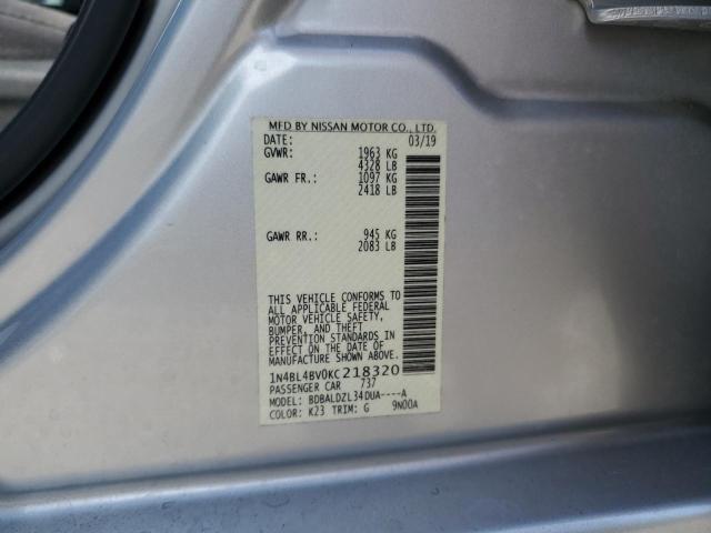 1N4BL4BV0KC218320 - 2019 NISSAN ALTIMA S SILVER photo 12