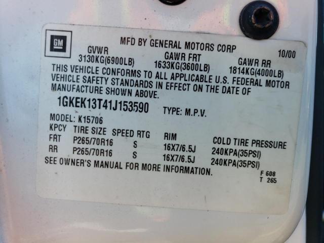 1GKEK13T41J153590 - 2001 GMC YUKON WHITE photo 12