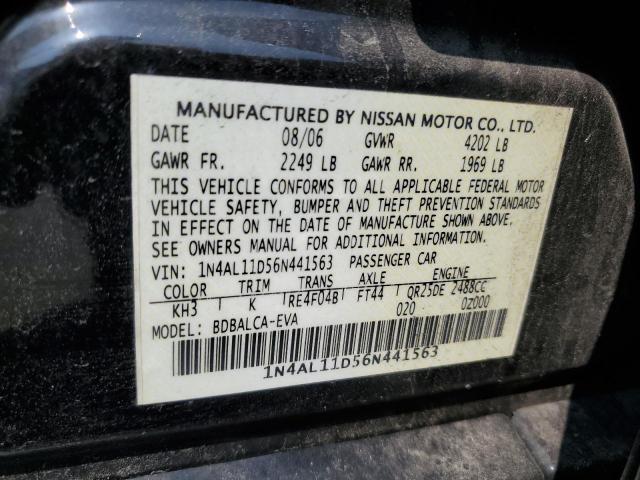 1N4AL11D56N441563 - 2006 NISSAN ALTIMA S BLACK photo 12