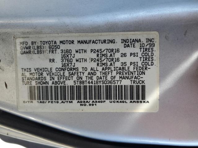 5TBBT4418YS036577 - 2000 TOYOTA TUNDRA ACCESS CAB ნაცრისფერი ფოტო 12